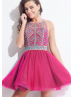 Tulle Beaded Halter Sexy Back Knee Length Prom Dress 